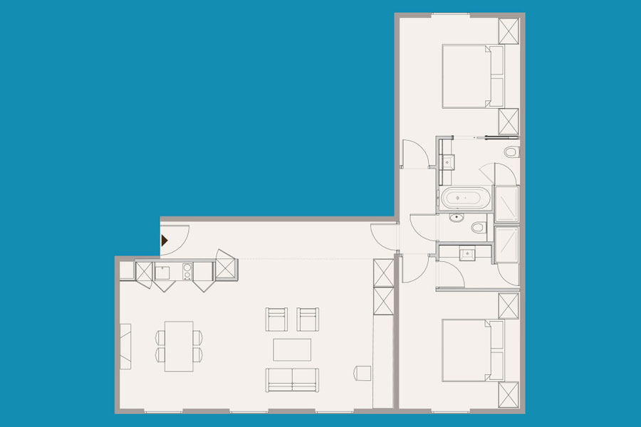 双卧室家庭公寓100平方米